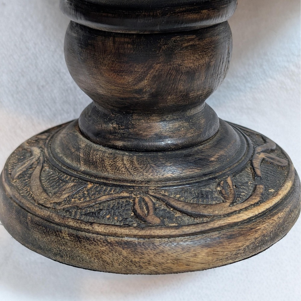 Fitz and Floyd Hand-Carved Wooden Serving Pedestal Cake Stand Decorative 6.75" - Picture 4 of 11